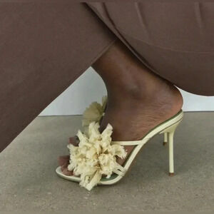 Zara GREEN Floral Strap High Heel Mules